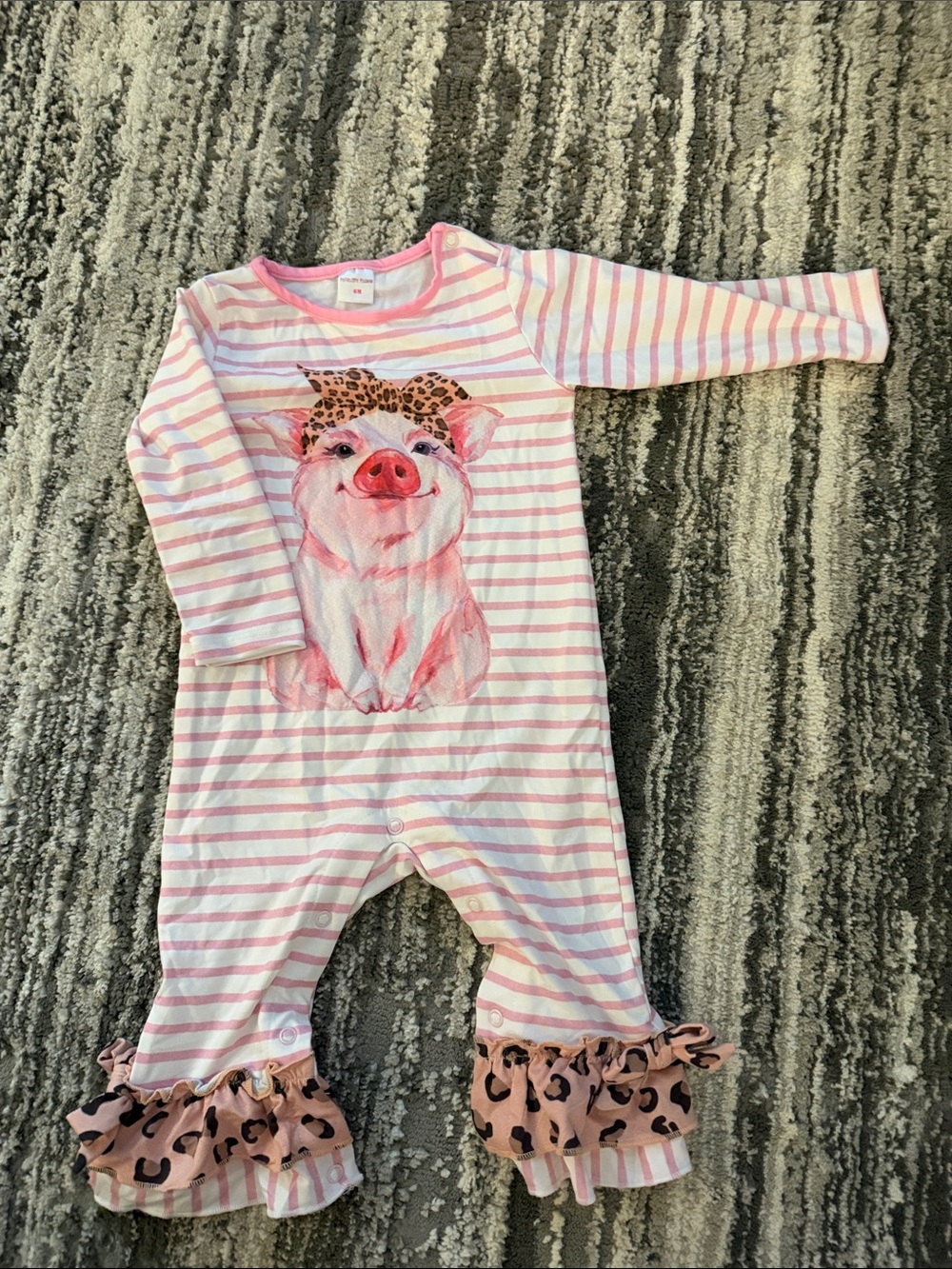 Pink Stripe Pig Ruffle One-Piece Romper - Kids